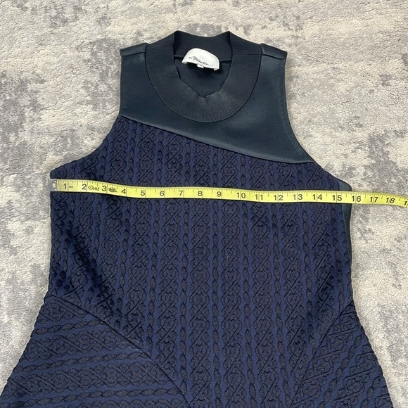 3.1 Phillip Lim Navy Blue and Black Dress Mock Neck Sleeveless Jacquard Sz M - Picture 7 of 12